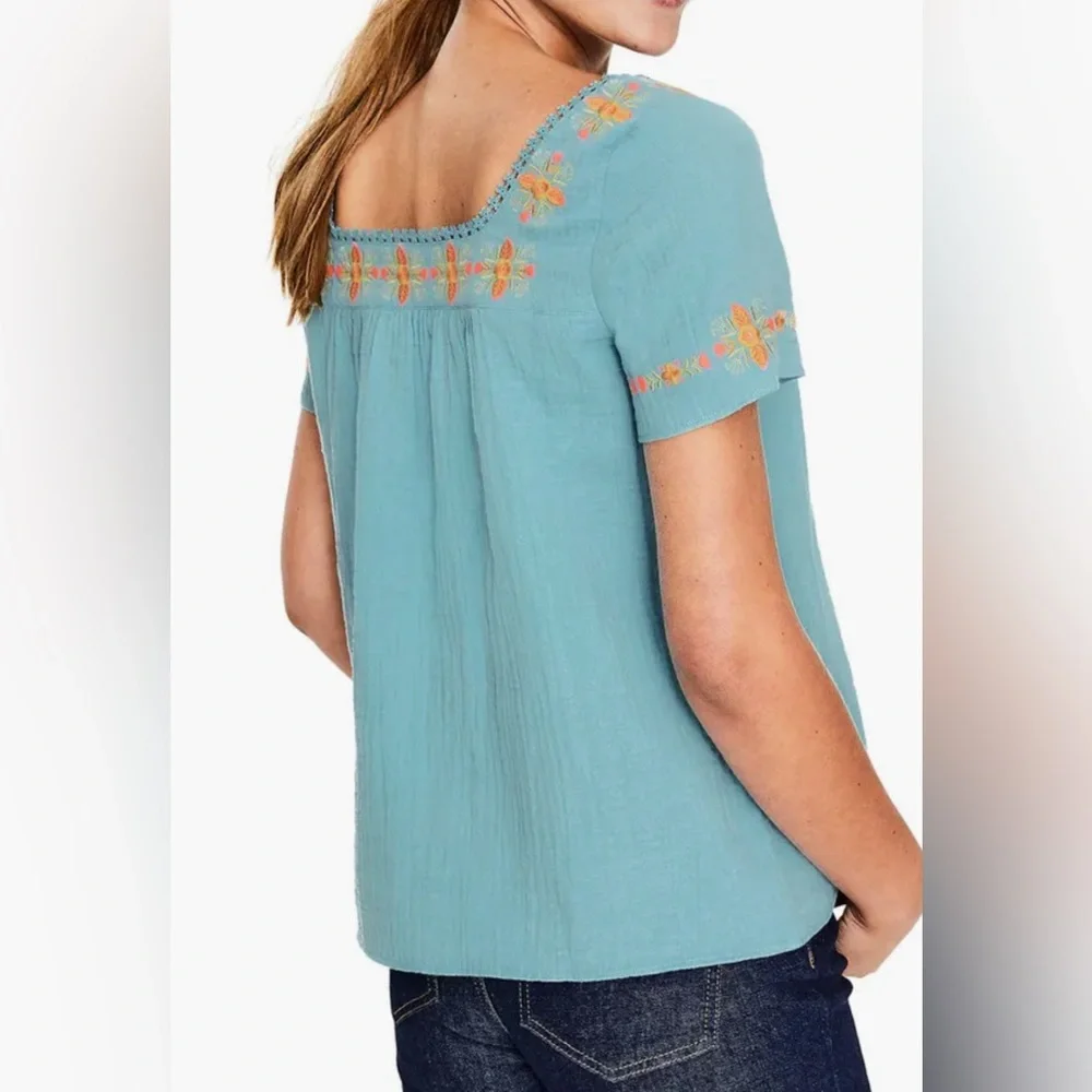 Boden Shirt Women's blouse Clemmie Embroidered Cotton Peasant Top blue gold pink - Picture 8 of 8